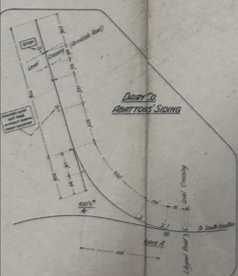 Historic 1945 plan marked Grafton Abattoirs Siding, showing the industrial siding branching away from the main railway.