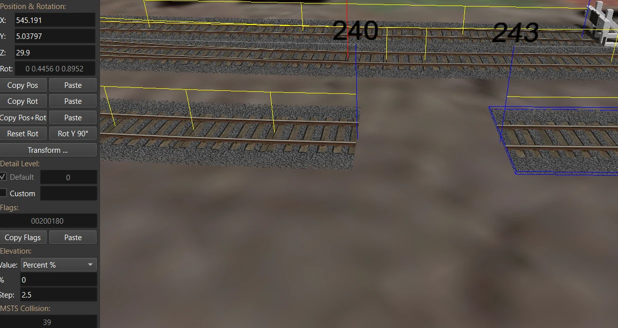 Two nearly connected track sections in TSRE5 with a small vertical mismatch preventing a clean join.